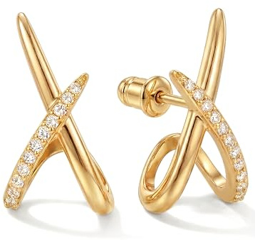 MUMREUES Boucles D'Oreilles Femme Argent Boucles D'Oreilles Pour femmes 14 Carats Or/Argent/Or Rose Zircone Cubique Boucle D'Oreille Pour Femmes Bijoux
