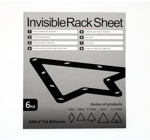 BILMAG Billard Zubehör Billard Dreieck Aufbauschablone Aufbauhilfe Invisible Rack Sheet, 9&10 Ball, 6 STK., PVC