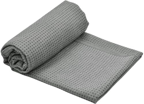 Antideslizante Toalla Yoga para Colchoneta con Bolsa de Transporte de Malla, 183x63cm Microfibra Toalla de Deporte para Esterilla de Yoga con Agarre de Silicona para Hot Yo ga Bikram Pilates (Gris)