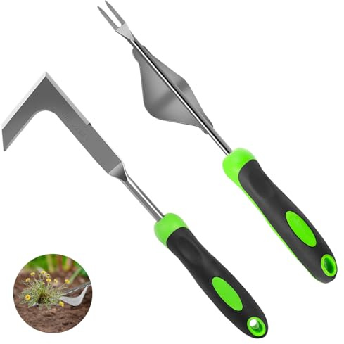 Juxifyron 2-Piece Weeding Tool Set, Manual Weed Puller Tool, Crack Weeder Crevice Weeding Tool Stainless Steel, Paving Brick Moss Dandelion Removal, Weed Remover Tool for Garden Patio