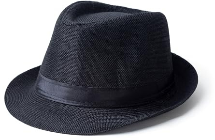 EOGIMI Classic Short Brim Fedora Hats Summer Beach Trilby Hat for Men Women with Black Band Black