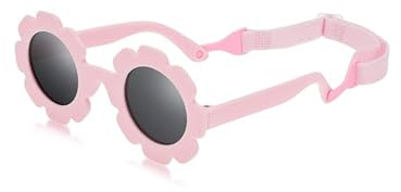 Pryon Baby Sunglasses with Strap, 0-24 Months Infant Toddler Polarized Sunglasses, UV400 Protection Cute Flower Design Glasses for Baby Girl, Comfortable Kids Eyewear for Outdoor Summer Travel Beach