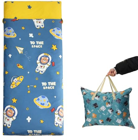 Sacco a pelo per bambini, 3-4 stagioni, in cotone, caldo, leggero, singolo, per campeggio, escursionismo, zaino in spalla, con sacco a compressione, per ragazze e ragazzi (astronauta)