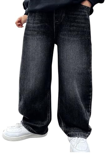 Jean baggy pour garçons - Jambes larges - Coupe droite - Taille élastique - Style cargo - Décontracté - Pour enfants - Loisirs - Streetwear - Pour adolescents