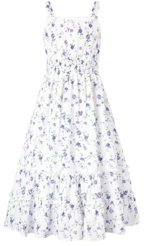 GRACE KARIN Girls Dress Spaghetti Strap Floral A-Line Dresses Kids Casual Elegant Birthday Party Casual Beach Spring Summer for Girl White-Purple Floral 10 Years
