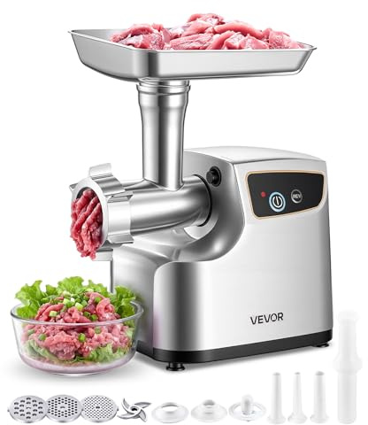VEVOR Tritacarne Elettrica 700 W da Cucina in Acciaio Inox, Tritacarne Capacità 2,3 kg/min con 3 Dischi 3 Tubi per Salsicce Salami Carne con Piedini Antiscivolo, Cucina Commerciale Ristorante Hotel