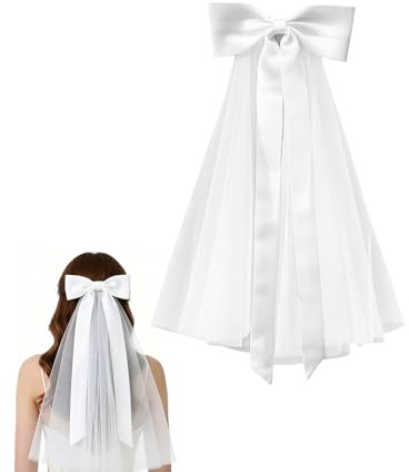 Bride Veil, Ivory White Headband Bridal Veil, Flexible Bow Veil for Bride to Be, Wedding Hair Accessory for Bachelorette Party and Bridal Shower