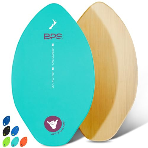 'Shaka' Skimboards with Colored EVA Grip Pad and High Gloss Clear Coat | Wooden Skim Board with Grip Pad for Kids and Adults | Choose from 3 Sizes and Traction Pad Color