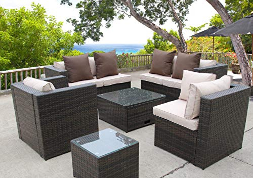 UK Leisure World Ny Rattan Wicker konserveringsteknik utomhus trädgård möbler set hörn soffa bord (brun)