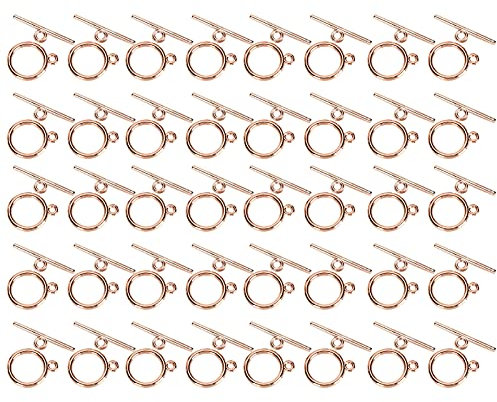 40 Sets OT Buckle, Alloy Tibetan Style Flat Round Head Clasps T-Bar Closure Clip Ornaments Accessory for Necklace Bracelet Jewelry DIY Making(Rose Gold)