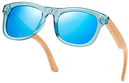 Kenon Lunettes de soleil pour enfants gravées personnalisées, lunettes de soleil en bois pour enfants de 6 à 12 ans, lunettes de soleil pour demoiselle d'honneur, cadeau de fête de mariage (Bleu)