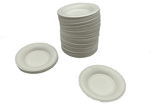 MAQA 50 pz Piattino aperitivo usa e getta tondo D 7.2 cm, vassoietto rotondo per monoporzioni finger food, piatto piano in polpa di cellulosa