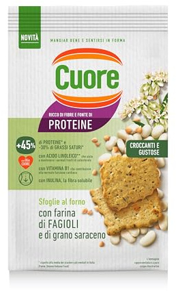 Cuore - Sfoglie Croccanti Fagioli, Cotte al Forno. Confezione da 170 g, con Farina di Fagioli e di Grano Saraceno e Inulina. Ricche di Fibre e Fonte di Proteine