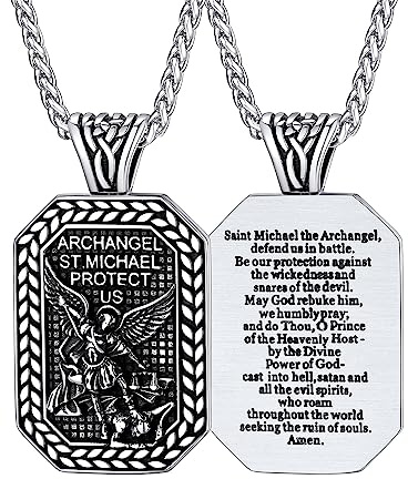 FaithHeart St Michael Necklace, Stainless Steel Archangel Saint Michael Octagon Pendant Jewelry for Father Son, Christian Gifts for Birthday Anniversary