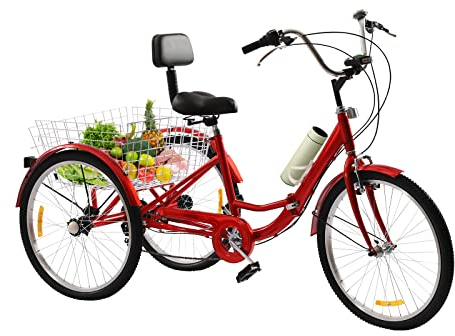 AOAPUMM Faltbares Dreirad für Erwachsene 24 Zoll Fahrrad 3-Rad Dreirad 7-Gang mit Einkaufskorb Dreirad für Erwachsene, Senioren, Frauen (Rosa)