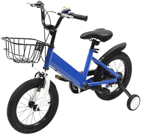 Begoniape 14 Zoll Kinderfahrrad ab 3-5 Jahre, Mädchen und Jungen 14 Zoll Fahrrad, Verstellbares Kinderfahrräder mit Stützrädern und Korb, Tragfähigkeit: 35kg (Blau)