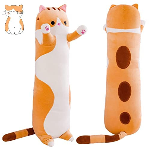 Sausudols Peluche Cuscino Lungo Gatto 110CM Peluche Gatto Cuscino di Peluche Morbido Gatto Plushie Giocattolo Regalo per Compleanno Natale e San Valentino Giallo
