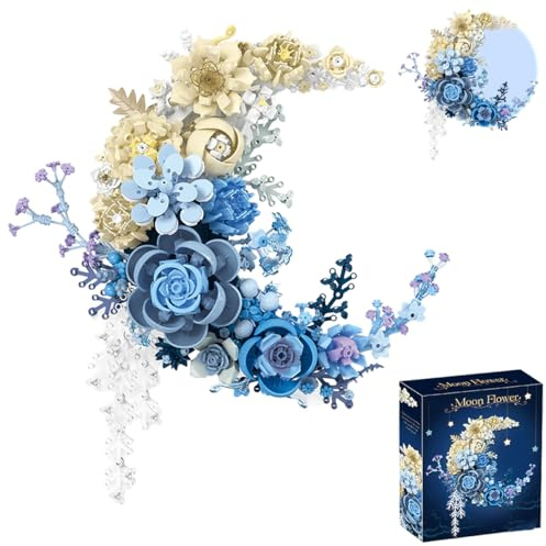 LIKLIKLINK Moon Flowers Building Blocks Set, 934 PCS Floral Building Kit Decoration for Wall, Home Office Decor Model Gift for Adults Girlfriend Women Teens, Compatible with Major Brand