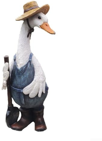 Zoegneer Paire de canards statues peintes à la main figurines en résine statues de jardin jardiniers couples canard décoration jardin ornements résine artisanat (canards avec pelles)