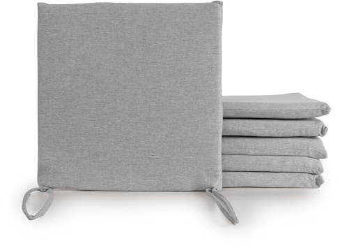 BESCH Pack 6 Cojines para Silla Usos Interior y Exterior 40x40x5cm Extra Suave Tejido Sutil - Cojin de Asiento Decorativo de Poliéster Lavable Cómodos Acolchados (Gris)