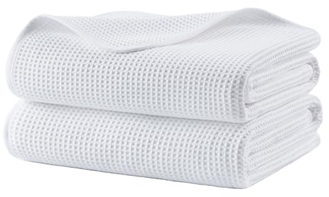 Polyte - 380 gsm Toalla de baño de Microfibra antipelusa - Secado rápido - Punto gofrado - Grande: 152,4 x 76,2 cm - Pack de 2