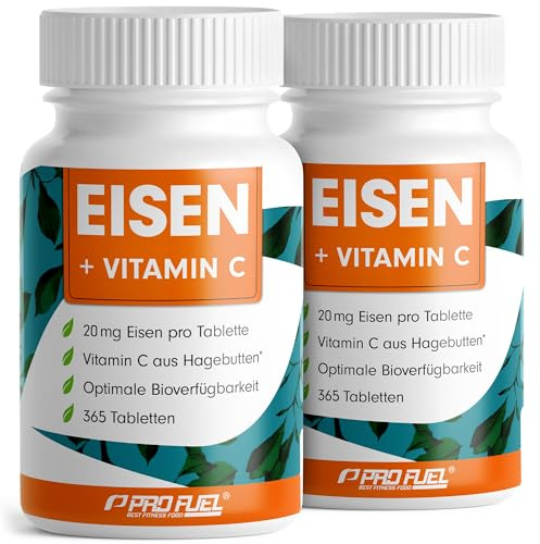 Eisentabletten hochdosiert 730x mit 20 mg Eisen + Vitamin C (20mg) aus Hagebutten - bioverfügbares Eisenbisglycinat + natürliches Vitamin C aus Hagebutten-Extrakt - laborgeprüft mit Zertifikat