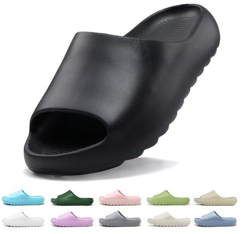 Cloud Sliders for Women and Men Unisex Shower Slippers Pool Sliders-Super Comfy Soft Pillow Slides/Lightweight Non-Slip Quick-Drying Thick-Soled Sports Relax Sandals/Indoor Outdoor/ Black 44