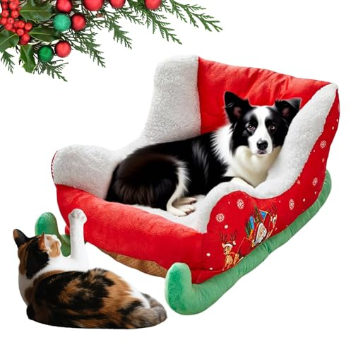 Humdcdy Cat Dog Sleigh Bed, Christmas Plush Pet Cozy Nest, For Terrace, RV, Fireplace, Living Room, Bedroom, Holiday, Kitten, Sleeping