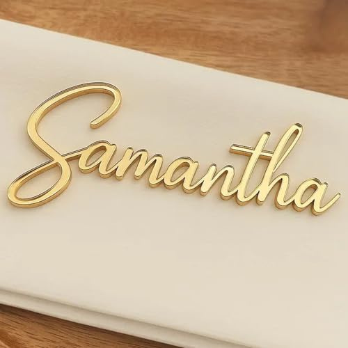 Etiquetas de nombre acrílicas personalizadas para boda, tarjetas de lugar con nombre cortado con láser, ajustes de lugar personalizados para cumpleaños, baby shower, boda (acrílico dorado espejo)