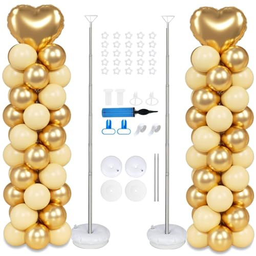 Balloon Stand Kit, Balloon Stands for Floor, 2 Sets 2m Adjustable Height Balloons Column Kit for Floor, Metal Balloons Holder Tower Pillar for Birthday Wedding Baby Shower Festival Party Decoration