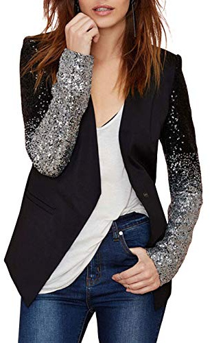 GGUHHU Womans Fashion Slim Fit Shiny Sequin Long Sleeve Casual Blazer Jacket (X-Small, Black)