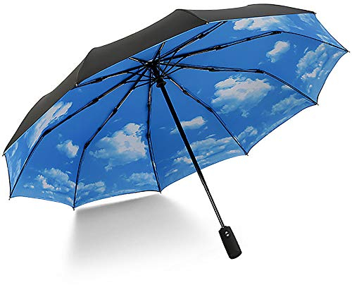 Malaxlx Regenschirm Taschenschirm Auf-Zu Automatik Windsicher Sturmfest Sonnenschutz Kompakt Leicht Stabiler Transportabel Reiseschirm (Himmelblau)