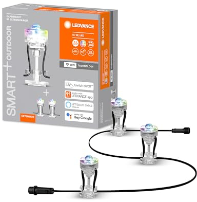 LEDVANCE Smarte LED Gartenleuchte mit WiFi Technologie, Erweiterungspaket mit 3 LED Dots für Außen, RGB-Farben änderbar, Kompatibel mit Google und Alexa Voice Control, SMART+ WIFI GARDEN DOT 3P EXT