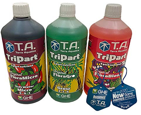 GHE Terra Aquatica Tripart Lot de 3 bidons de solution d'engrais complet pour plantes Eau douce 1 l