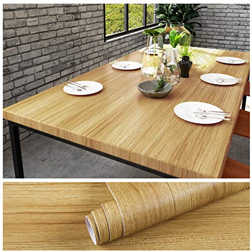VEELIKE Pellicola Adesiva per Mobili Legno Marrone Chiaro Carta da Parati Effetto Legno Vintage 40 cm x 300 cm Carta Adesiva per Porte Rotolo Adesivo per Mobili Camera da Letto Cucina Piano di Lavoro