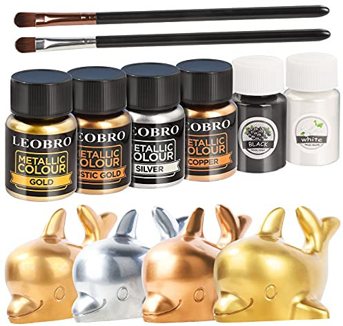 LEOBRO Metallic Epoxidharz Farbe, 6er×10G Mica Pulver mit 2 Pcs Pinsel, Metallic Mica Powder Pigment, Epoxy Resin Farbe für Epoxidharz, Seife, Gießharz, Kerze, Resin Art, DIY