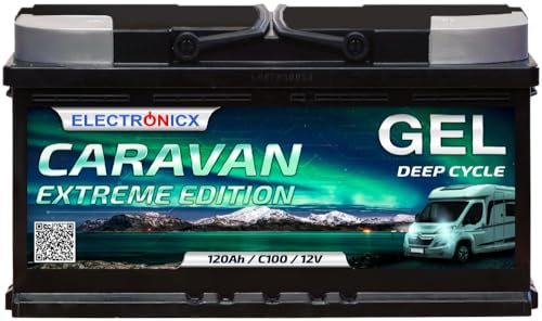 Gel Batterie 12V 120Ah Caravan Extreme Edition Solarbatterien Gel-Technologie 12V Akku Solar, Solarbatterie Bootsbatterie Wohnmobile, Wohnwagen 120 Ah