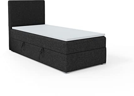 FEDVE Boxspringbett 100x200 cm Schwarz – Kolorado - Dauerhaft Bett mit Bettkasten Rechts – Praktisches Einzelbett für Viele Jahr – Kopfteil Bett mit Stauraum zum Schlafzimmer