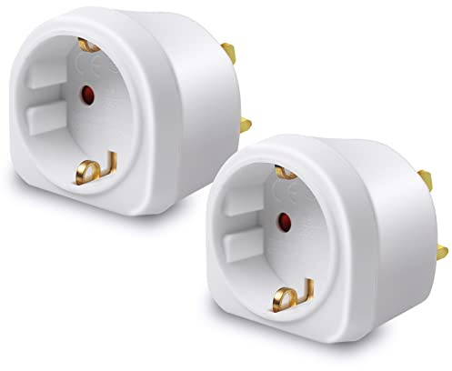 EXTRASTAR Adaptador Enchufe Ingles a Español, Adaptador de Viaje 2-Pin Europa a 3-Pin Reino Unido, 250V, 13A, 3120W, Blanco, 2Pcs