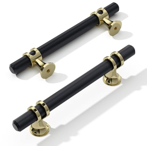 FURNIWARE 10 maniglie per mobili, 96 mm distanza tra i fori per mobili, mobili, armadi, cucina, armadietti, maniglie per porta del bagno, armadio, oro + nero