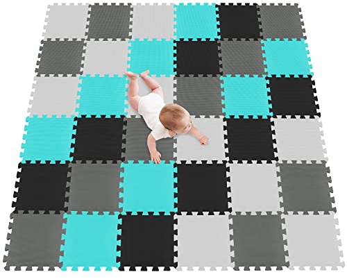 meiqicool Puzzlematte Spielteppich Baby, sicher ungiftig geruchlos Schaumstoff für Puzzleteppich Kinderteppich Kinder, weich Abriebfest rutschfest stoßfest Eva umweltfreundliche 36 Stück ADHL