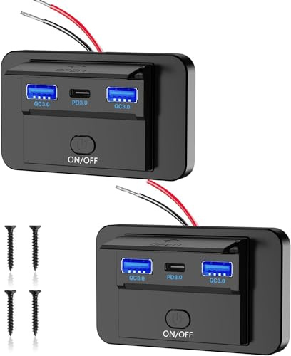 Thlevel Dubbelt USB-billaddaruttag 12 V USB-uttag billaddarpanel 30 W PD typ C och dubbel 18 W QC3.0 snabbladdning eluttag för båtar marin motorcykel lastbil