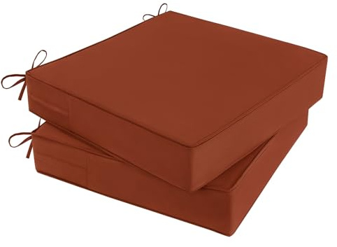 MJIAIDEA 19x19 Outdoor Chair Cushions Set of 2, Waterproof Patio Furniture Cushions of 3 Year Color Fastness, Square Replacement Outdoor Seat Cushions 4 Thick with Ties and Handle, Spice
