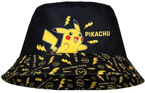 Pokemon Cappello da Pescatore Pikachu per Ragazzi di età Compresa tra 5 e 12 Anni Cappello Estivo per Bambini Cappello da Sole Leggero e Traspirante Regalo per Ragazzi Nero.