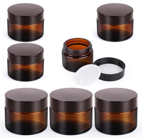 VMUTGA 6 Pièces Vide Creme Verre, 30ml/50ml Verre Ambré Boîte Vide, Pots de Voyage Rechargeables, Flacon pour Cosmétiques, Crèmes et Lotions