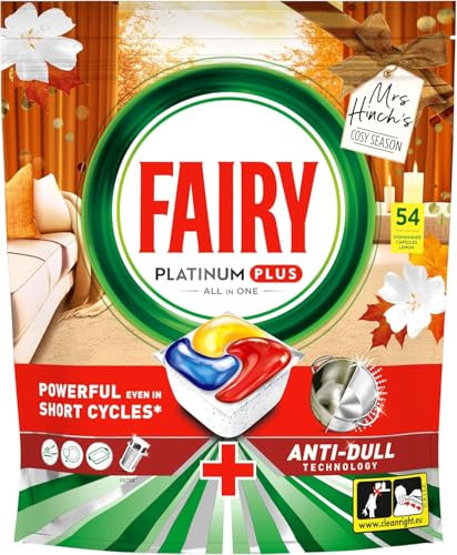 Fairy Platinum Plus All-In-1 Dishwasher Tablets Bulk, Mrs Hinch Cosy Season, Fairy Dishwasher Tablets Platinum Plus, 54 Tablets, Lemon, With Anti-Dull Technology & Rinse Aid Action