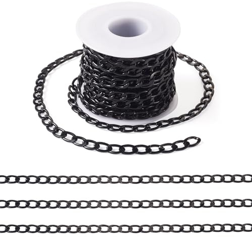 PandaHall 5 m aluminium pansarkedjor svart osvetsad tvinnad länkkedja förlängningskedjor med spole för punk-armband, halsband, smyckestillverkning