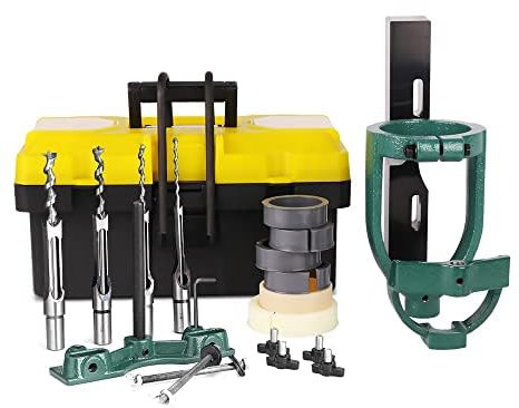 Mortising Attachment for Drill Press, Bench Drill Locator Set for Mortising Chisels Drilling Machine, Square Hole Hollow Chisel Mortiser Drill Bit for Woodworking, Mortise and Tenon Joint Tools