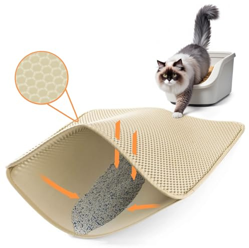 Ycozy Cat Litter Mat Litter Tray 62x42cm Litter Trapping Mat Double Layer Urine and Waterproof Oxford Fabric Material Honeycomb Holes Design Non-Toxic Nonslip Easy Clean and Durable