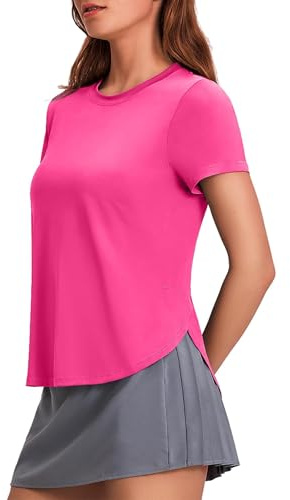 PINSPARK T-Shirt de Sport à Manches Courtes pour Femme - T-Shirt de Sport UPF 50+ - Chemise de Course Respirante - Col Rond - Yoga - Haut Fendu sur Le côté - Chemise Fonctionnelle décontractée
